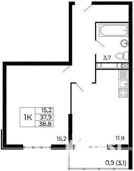 1-к квартира, вторичка, 39м2, 5/18 этаж