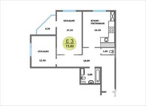 3-к квартира, вторичка, 74м2, 14/21 этаж