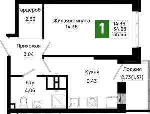 1-к квартира, вторичка, 36м2, 17/25 этаж