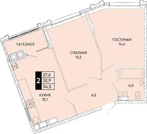 2-к квартира, вторичка, 55м2, 22/24 этаж