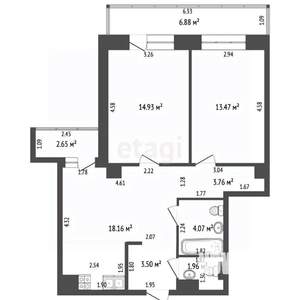 2-к квартира, вторичка, 60м2, 4/18 этаж