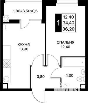 1-к квартира, вторичка, 36м2, 2/20 этаж