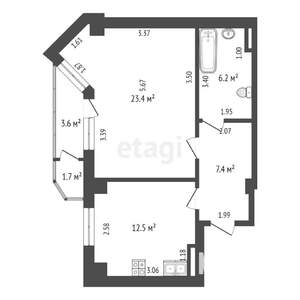 1-к квартира, вторичка, 52м2, 17/19 этаж