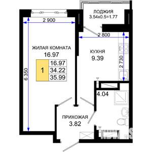 1-к квартира, строящийся дом, 36м2, 9/25 этаж