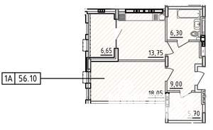 1-к квартира, вторичка, 56м2, 3/10 этаж