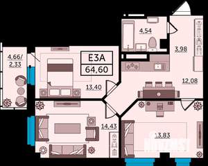 3-к квартира, вторичка, 65м2, 25/26 этаж