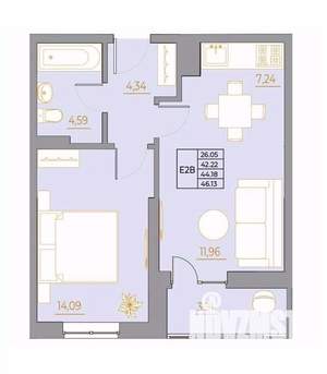 2-к квартира, вторичка, 46м2, 15/22 этаж