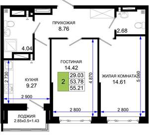 2-к квартира, вторичка, 55м2, 5/25 этаж