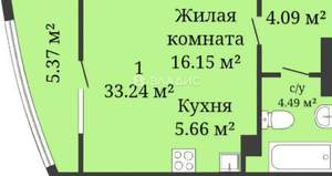 Студия квартира, вторичка, 36м2, 24/25 этаж