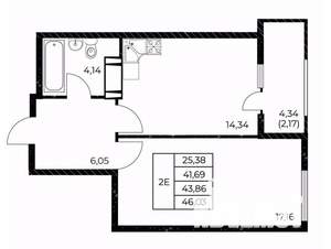 1-к квартира, вторичка, 46м2, 10/25 этаж