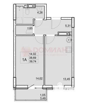 1-к квартира, вторичка, 40м2, 8/10 этаж