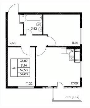 2-к квартира, вторичка, 54м2, 4/25 этаж