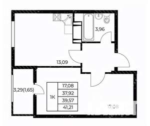 1-к квартира, строящийся дом, 41м2, 9/25 этаж