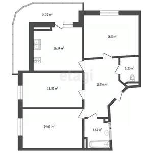 3-к квартира, вторичка, 90м2, 16/24 этаж