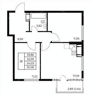 2-к квартира, вторичка, 55м2, 9/25 этаж
