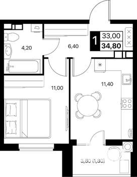 1-к квартира, вторичка, 35м2, 9/12 этаж