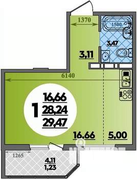 Студия квартира, вторичка, 29м2, 14/17 этаж