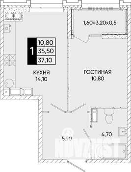 1-к квартира, вторичка, 37м2, 18/24 этаж