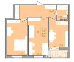 2-к квартира, строящийся дом, 68м2, 2/22 этаж