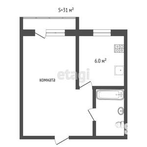 1-к квартира, вторичка, 30м2, 2/9 этаж