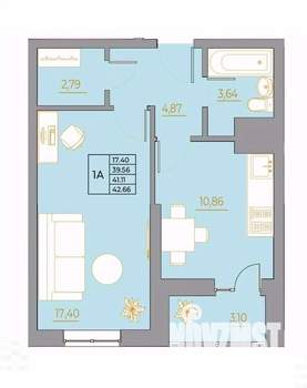 1-к квартира, вторичка, 43м2, 17/22 этаж