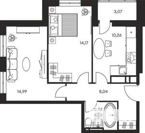 2-к квартира, строящийся дом, 55м2, 9/20 этаж