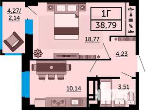 1-к квартира, вторичка, 39м2, 22/24 этаж