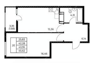 1-к квартира, вторичка, 46м2, 20/25 этаж