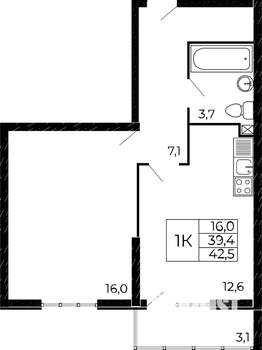 1-к квартира, вторичка, 40м2, 16/18 этаж