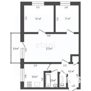3-к квартира, вторичка, 59м2, 7/9 этаж