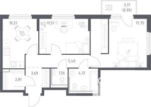 2-к квартира, вторичка, 58м2, 10/17 этаж