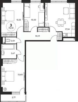 3-к квартира, вторичка, 72м2, 5/25 этаж