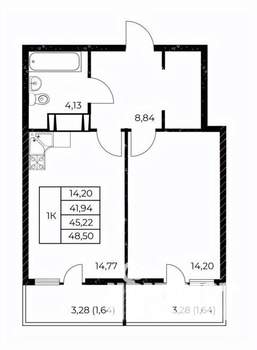 1-к квартира, строящийся дом, 49м2, 18/25 этаж