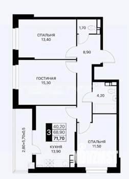 3-к квартира, вторичка, 72м2, 12/12 этаж