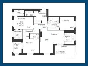 4-к квартира, вторичка, 133м2, 8/8 этаж