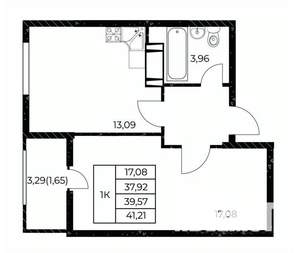 1-к квартира, строящийся дом, 41м2, 16/25 этаж