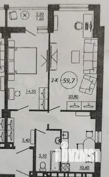 2-к квартира, вторичка, 57м2, 11/18 этаж
