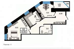 2-к квартира, вторичка, 54м2, 14/24 этаж