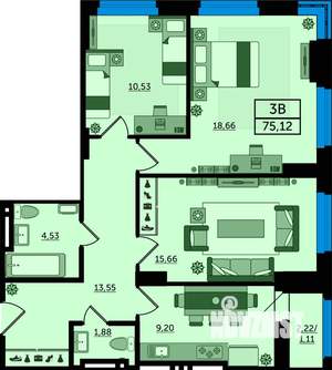 3-к квартира, вторичка, 75м2, 21/23 этаж