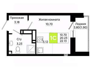 Студия квартира, вторичка, 22м2, 18/25 этаж
