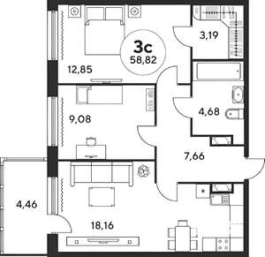 3-к квартира, вторичка, 60м2, 5/20 этаж