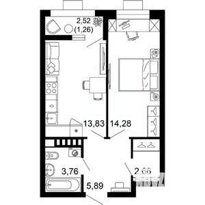 1-к квартира, вторичка, 42м2, 2/10 этаж