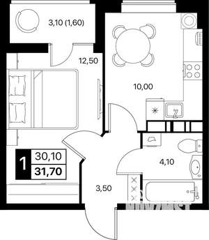 1-к квартира, вторичка, 32м2, 9/12 этаж