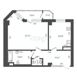 1-к квартира, вторичка, 53м2, 13/19 этаж