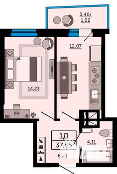 1-к квартира, вторичка, 37м2, 1/31 этаж