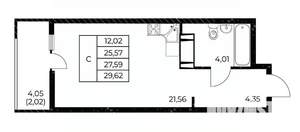 Студия квартира, вторичка, 30м2, 15/25 этаж