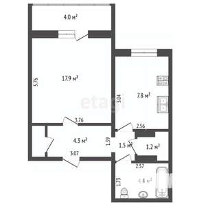 1-к квартира, вторичка, 45м2, 3/17 этаж