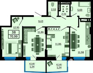 3-к квартира, вторичка, 71м2, 13/27 этаж