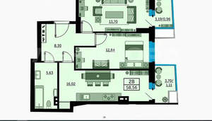 2-к квартира, вторичка, 59м2, 7/25 этаж