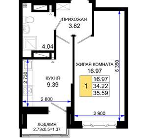 1-к квартира, вторичка, 36м2, 22/25 этаж